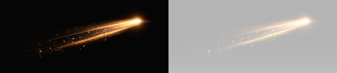 Golden shooting star with glowing trail and sparkling light creating dramatic celestial effect © theladydarina