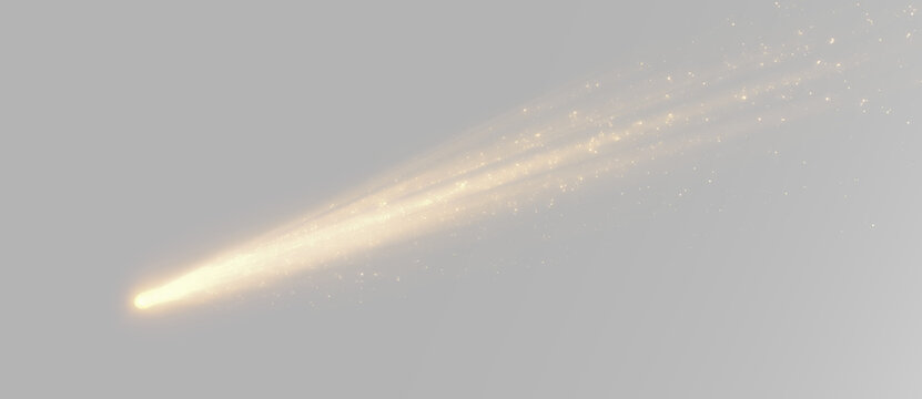Golden shooting star with glowing trail and sparkling light creating dramatic celestial effect