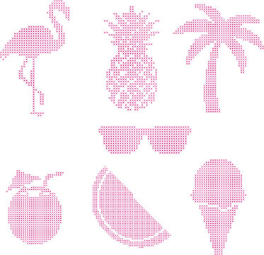 Summer cross stitch patterns icons set isolated 