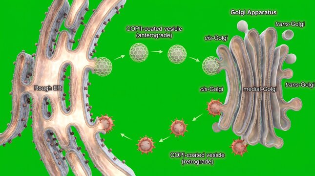 Detailed illustration of the golgi apparatus and rough er in cellular biology
