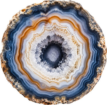 Natural Agate Geode Crystal Cross Section Isolated on Transparent Background