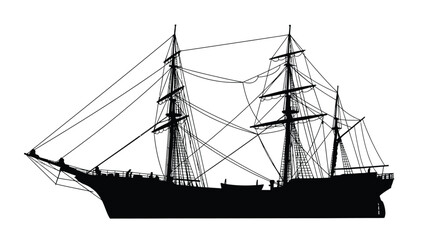 Tall sailing ship with masts and rigging black silhouette © MDShawon
