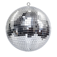 Fototapeta premium Silver Disco Mirror Ball Isolated on White Background Party Celebration Dance Decoration Premium Stock Photo