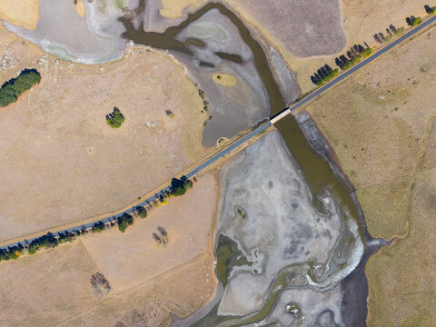 Aerial view of the Beardy Waters Reservoir in Drought