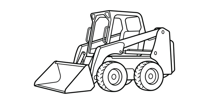 Line drawing of a skid steer loader with bucket