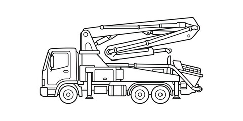 Line drawing of a concrete mixer truck with boom © Ruhina