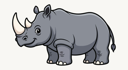 Fototapeta premium Cute Gray Rhinoceros Cartoon Character Illustration.