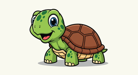 Obraz premium Cute smiling cartoon turtle character illustration isolated on white background.