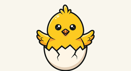 Fototapeta premium Cute Yellow Baby Chick Hatching from Egg Shell Cartoon Illustration.