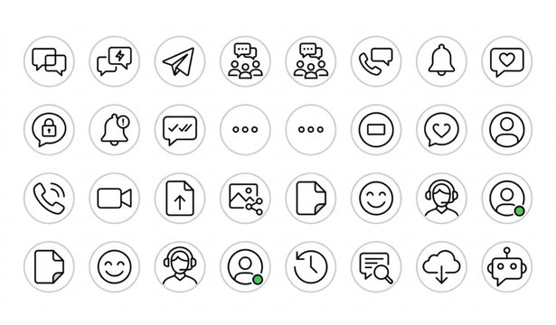 Communication and messaging line icon set, social media and user interface symbols for web and mobile apps.