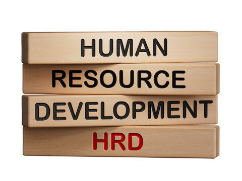 HRD word on the wooden cubes. Wooden cube blocks. Copy space.Supports PNG files with transparent backgrounds.