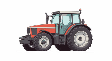 Naklejka premium A large red tractor with a white roof and large black tires