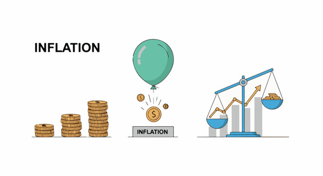 Economic concept illustration showing rising prices and devaluation