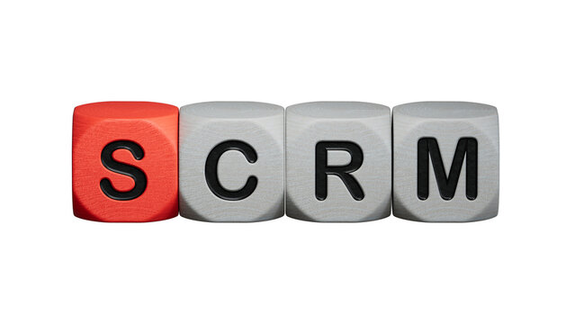 Abbreviation Scrm on wooden cubes. Business analysis concept.close up of wooden elements,Business Concept.Supports PNG files with transparent backgrounds.