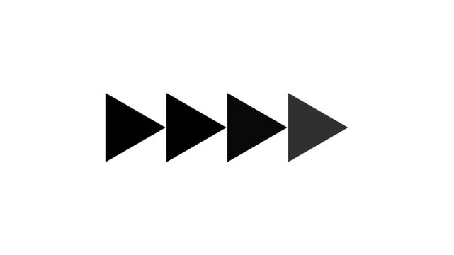 Fast forward white symbols icon symbol animation on black background. Fast forward sign moving forward