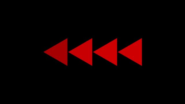 Back fast forward blue symbols icon symbol animation on black background. Left fast forward sign moving forward.