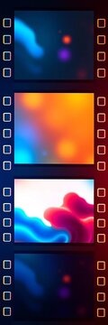 Filmstrip with colorful frames and title cards, retro, vintage