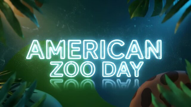 American zoo day neon sign glowing brightly in a lush tropical jungle forest setting
