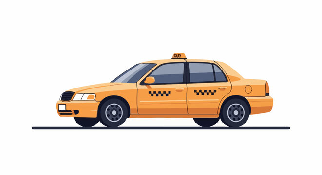 A yellow taxi car with black checkered patterns on the side