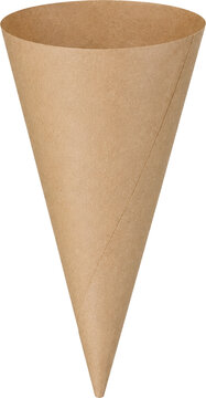 Brown kraft paper cone packaging isolated on transparent background
