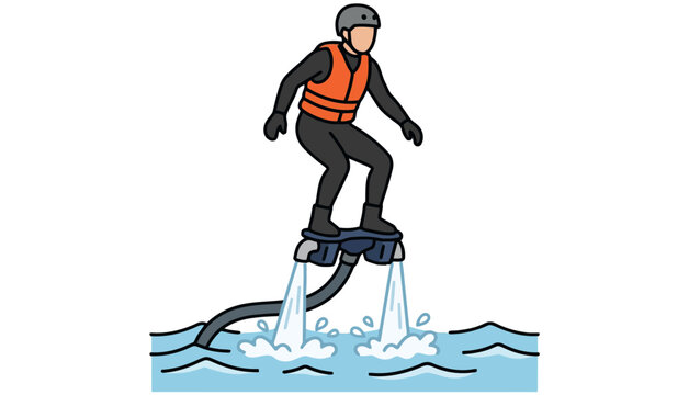 Person Riding a Flyboard over Water with Jets Propelling Them