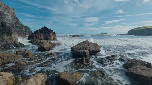 Ireland beautiful nature surf breaking on rocks on a summer evening Copper Coast Waterford Epic Locations