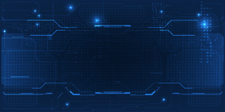 Vector illustrations of Abstract futuristic digital technology background with tech frame panel and empty space grid for showcase.