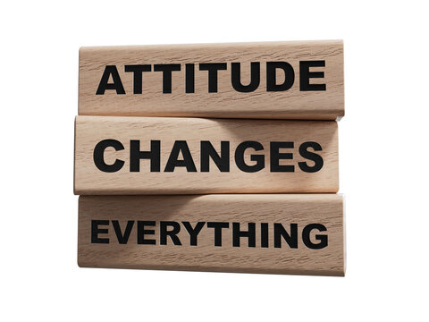 wood cubes with words Attitude Changes Everything. wood cubes. Copy space.Supports PNG files with transparent backgrounds.