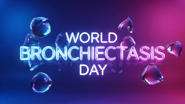 World bronchiectasis day text with floating glass spheres on blue and pink gradient