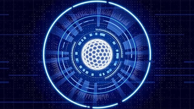 Futuristic digital sphere with glowing rings