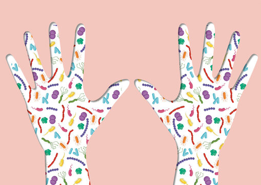 Hand bacteria, conceptual illustration