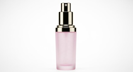 Naklejka premium Pink Frosted Glass Cosmetic Pump Bottle Packaging for Skincare Serum or Facial Moisturizer Isolated on Clean White Background Luxury Beauty Container