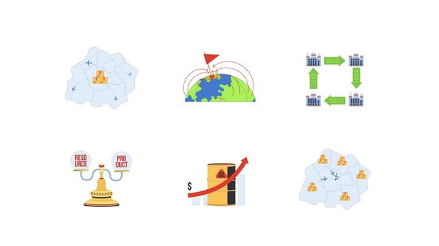 Global trade and resource efficiency 2D animation pack. Economic growth. Industrial cooperation. Market dynamics animated cartoon flat concepts metaphors collection 4K video isolated on transparent