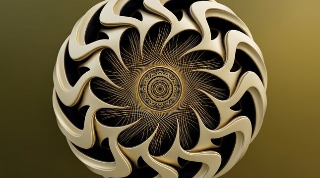 Intricate gold sphere with swirling patterns and mandala design on gradient background