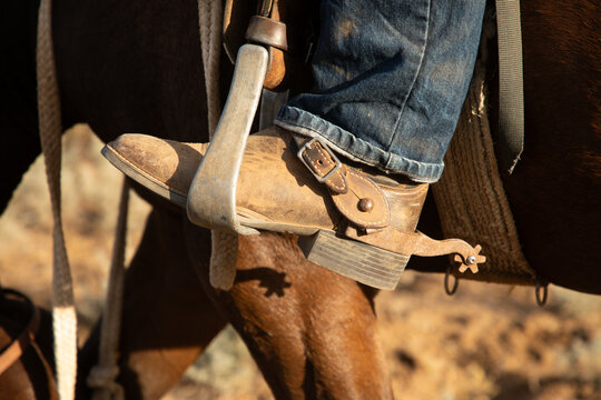 Boot with spur, resting in the stirrup iron