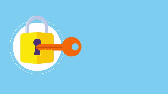 safe secure padlock with key animation