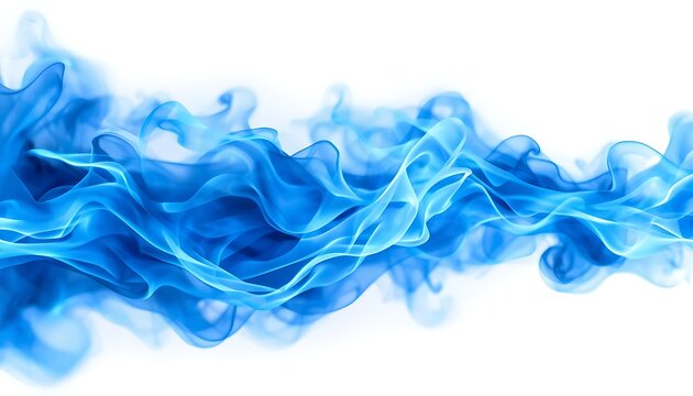 Mystical Blue Flame Effect with Wispy Smoke on White Background