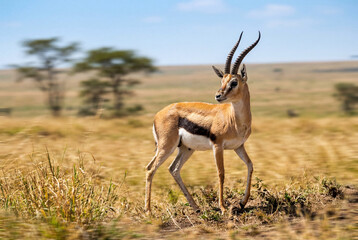 Naklejka premium Majestic gazelle with elegant horns standing in african savanna