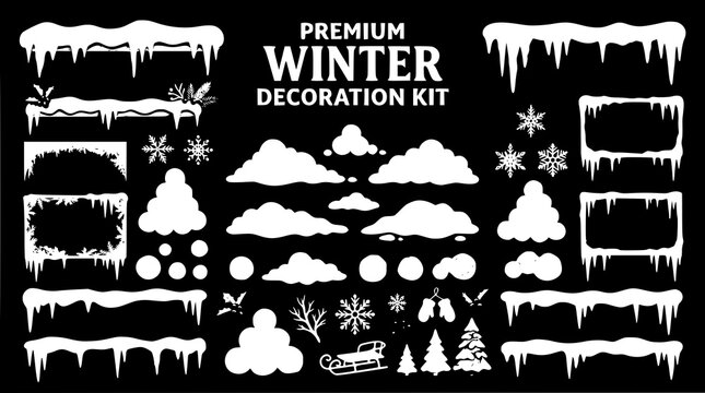 Winter decoration vector bundle with snow caps icicles and snowy elements