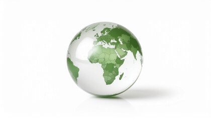 Fototapeta premium Transparent Glass Globe with Green Continents on White Background