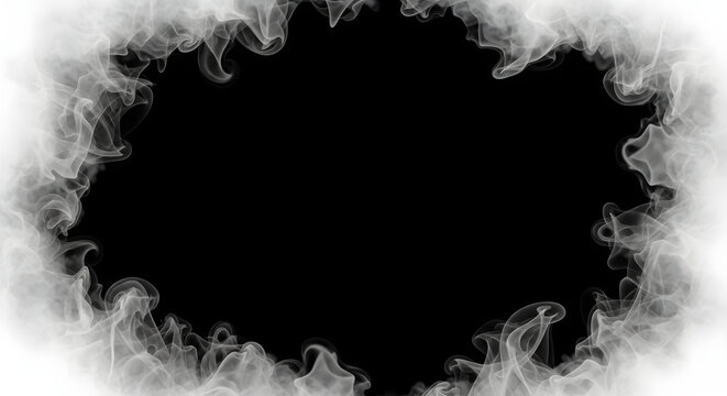 Abstract white smoke frame border on black background