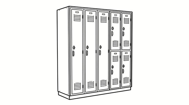 Line drawing illustration of a row of school lockers.