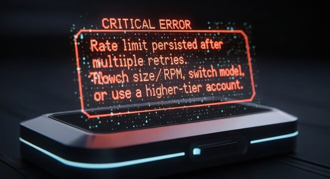 Computer screen showing critical rate limit error message