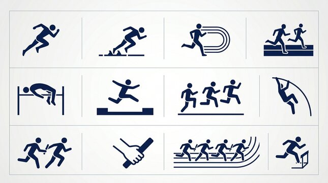 Collection of various athletic track and field icons.
