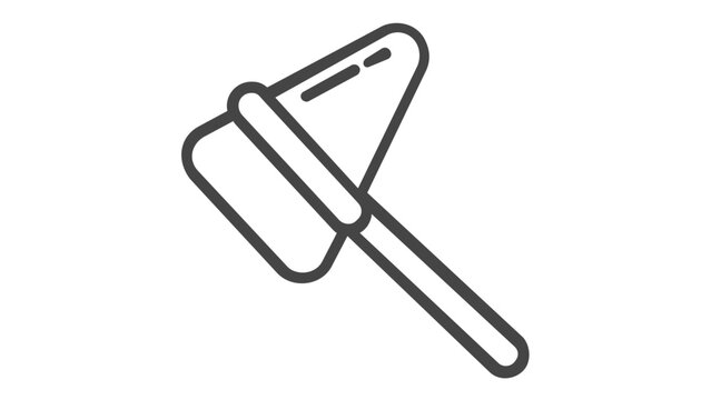 Minimalist line vector icon or illustration of a triangular rubber reflex hammer used by doctors for neurological testing and physical diagnostics in clinical pharmacy and care centers.