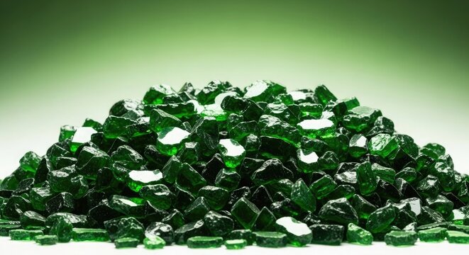 Emerald green fire glass pile for outdoor fire pits and landscape design studio shot