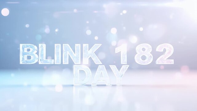 Blink 182 day text animation with ice texture and soft bokeh background for music event promotion