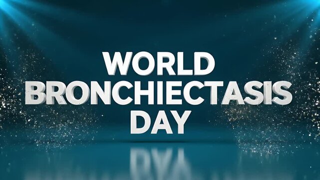 World bronchiectasis day text animation with golden particles on a dark blue background motion