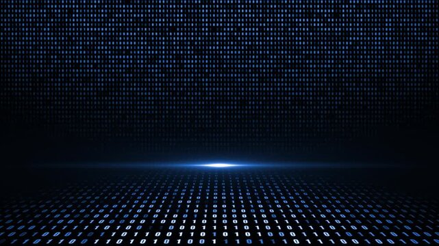 Royal blue  color data flowing binary code hi tech design loopable seamless black technology 3D space background