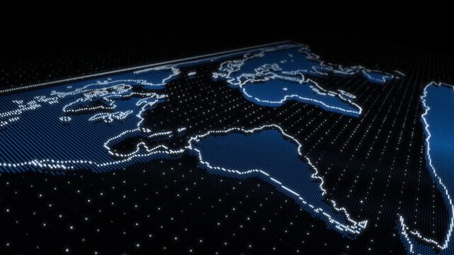 Royal blue  color world network data flow globe virtual planet hi tech design 3D world map background